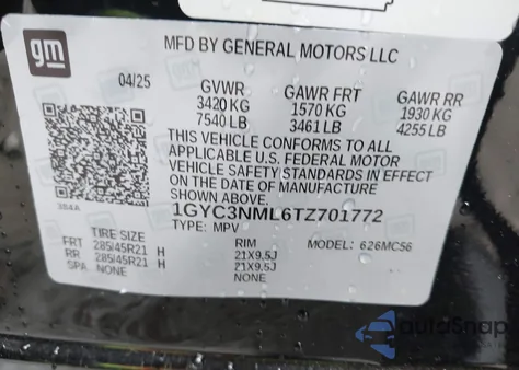 2026 Cadillac Vistiq Sport z USA, uszkodzony, nr VIN 1GYC3NML6TZ701772